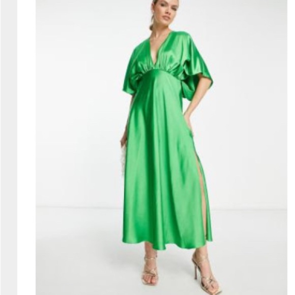 ASOS Green Plunge Dolman Sleeve Maxi Gown